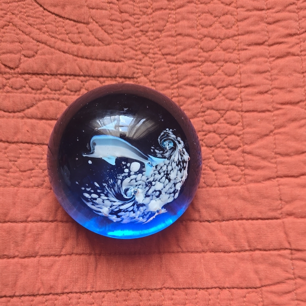 Blue and White Glass Art Sphere